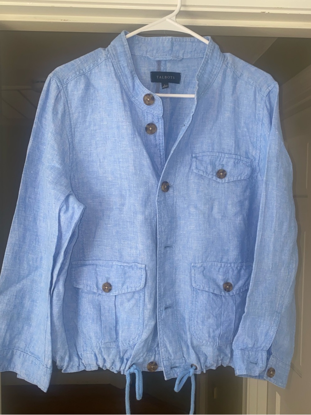 Talbots Sky Blue Linen Drawstring Waist Jacket